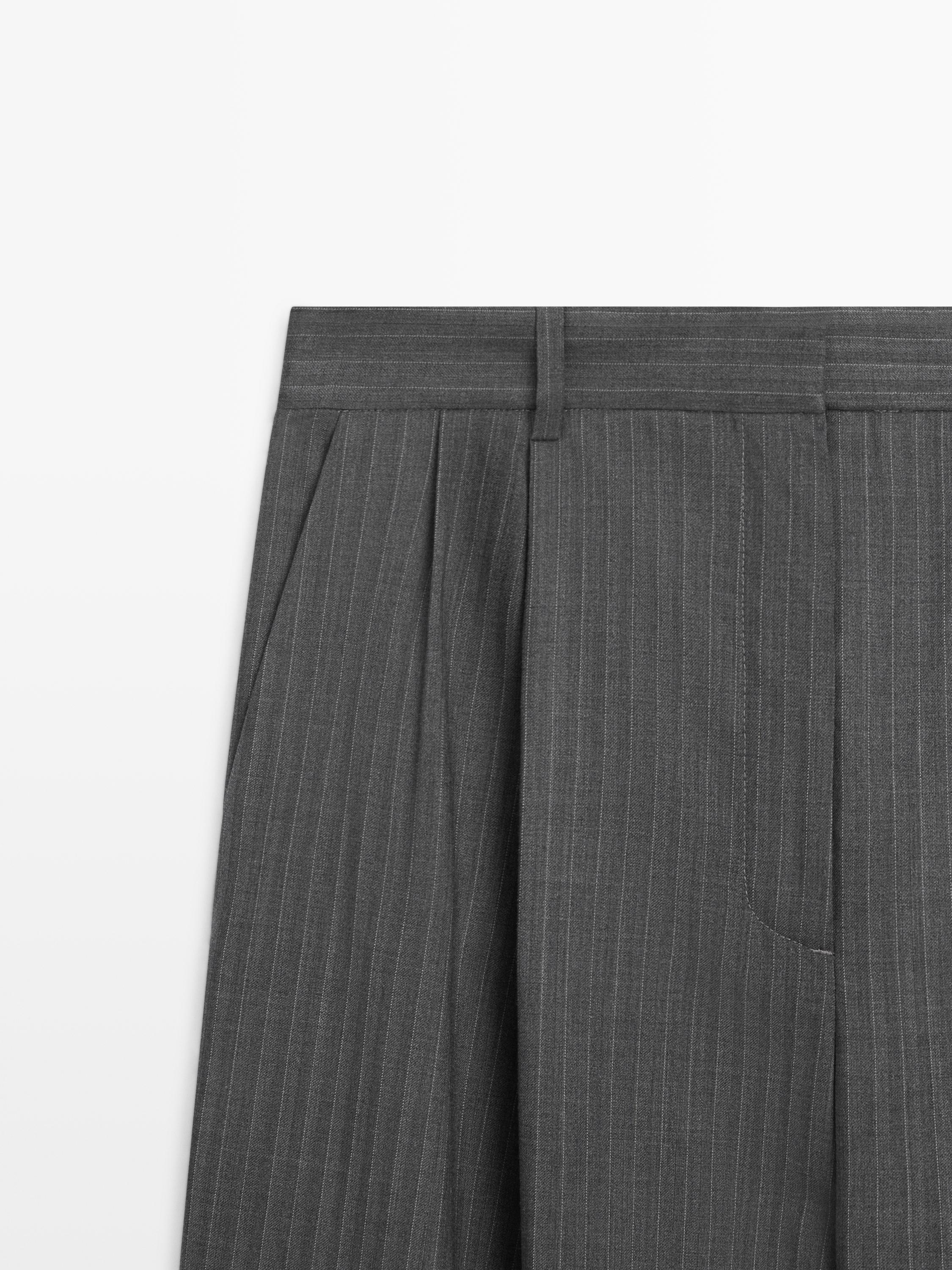 Pinstripe cool wool blend suit trousers